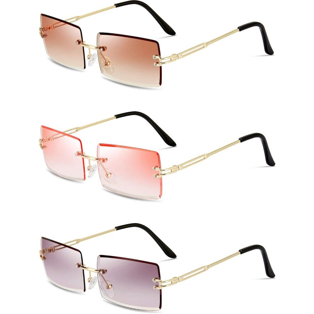 Rimless Rectangle Sunglasses Tinted Frameless Eye… - image 1
